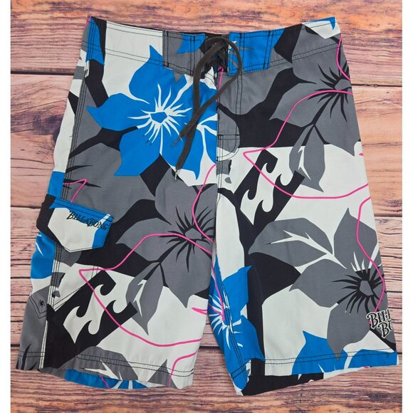 Billabong Mens Floral Board Shorts 32 Blue/Gray/Black 100% Polyester - Picture 1 of 8